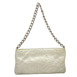 Chanel bag/pouch, Camellia design, leather, silver, women's.